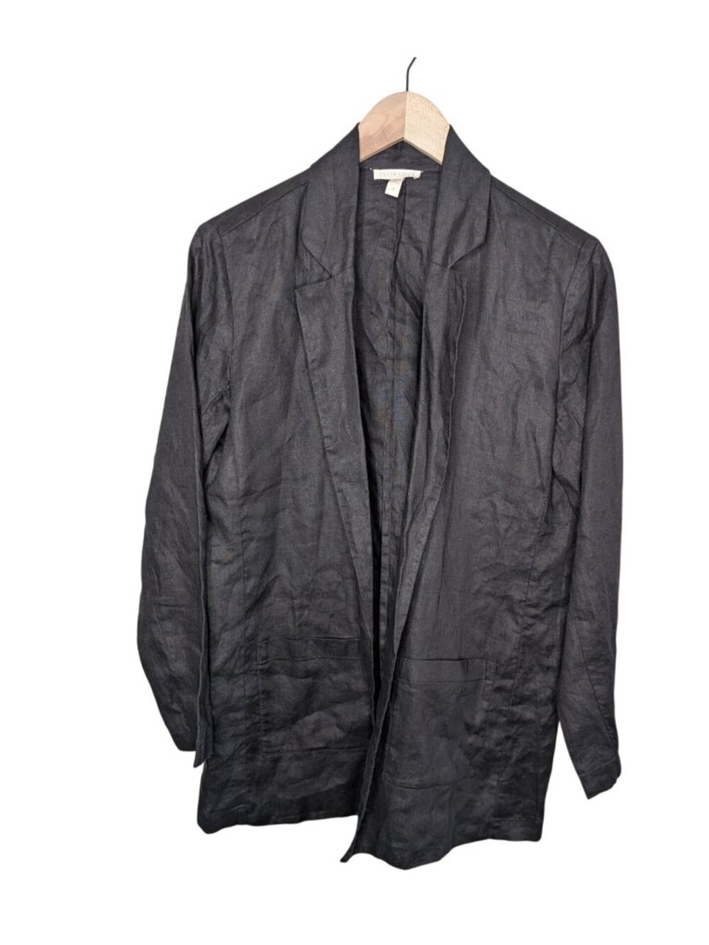 Eileen Fisher Black Organic Linen Open-Front Blazer Jacket Womens Small